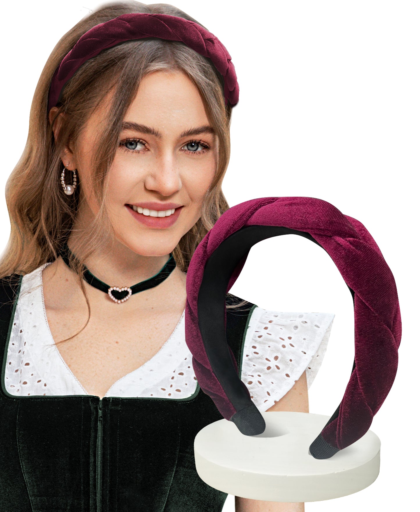 DIRNDLSTERN Geflochtener Trachten Haarreifen Damen - Haarschmuck Haarreif Dirndl Samt Oktoberfest Accessoires