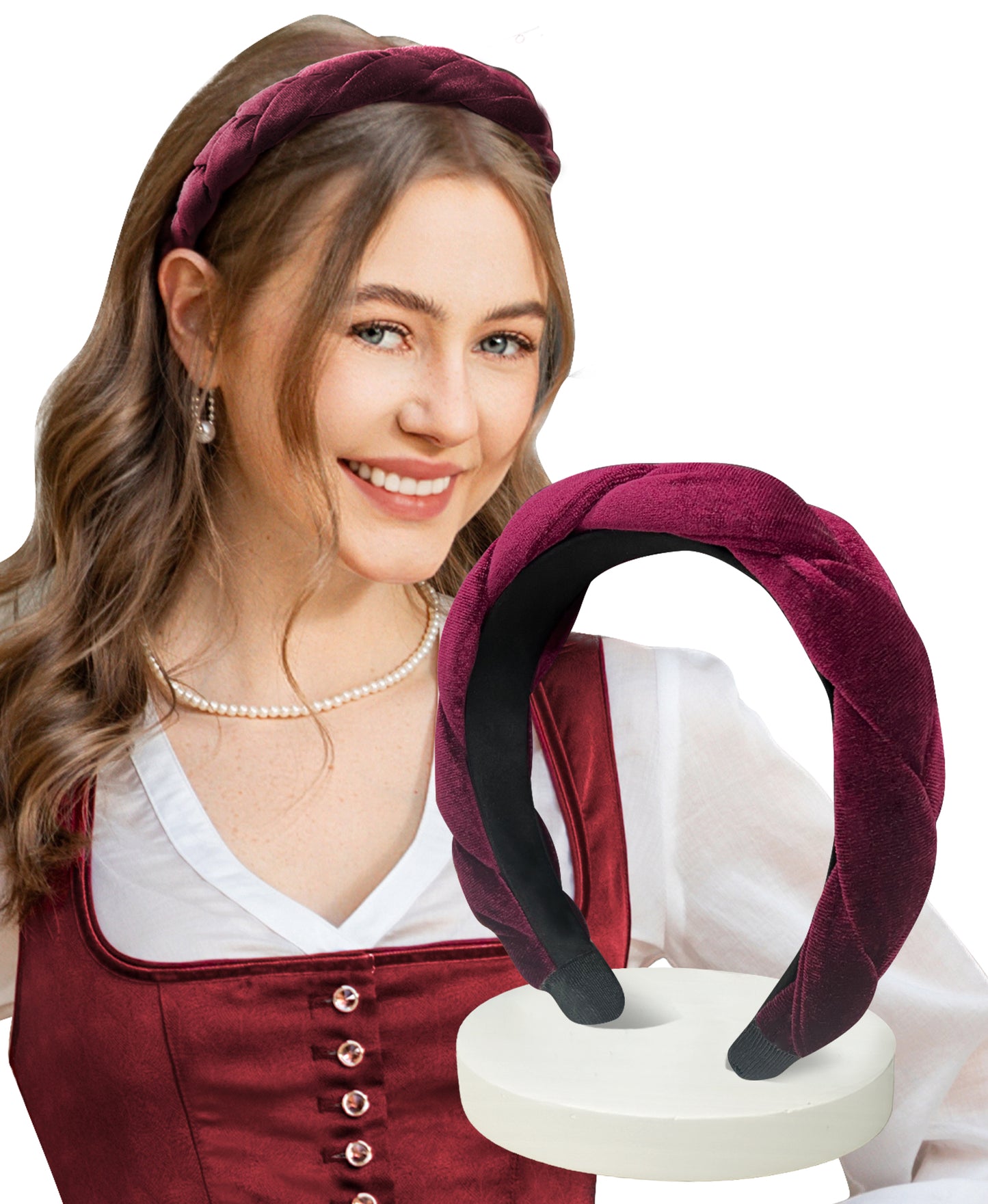 DIRNDLSTERN Geflochtener Trachten Haarreifen Damen - Haarschmuck Haarreif Dirndl Samt Oktoberfest Accessoires