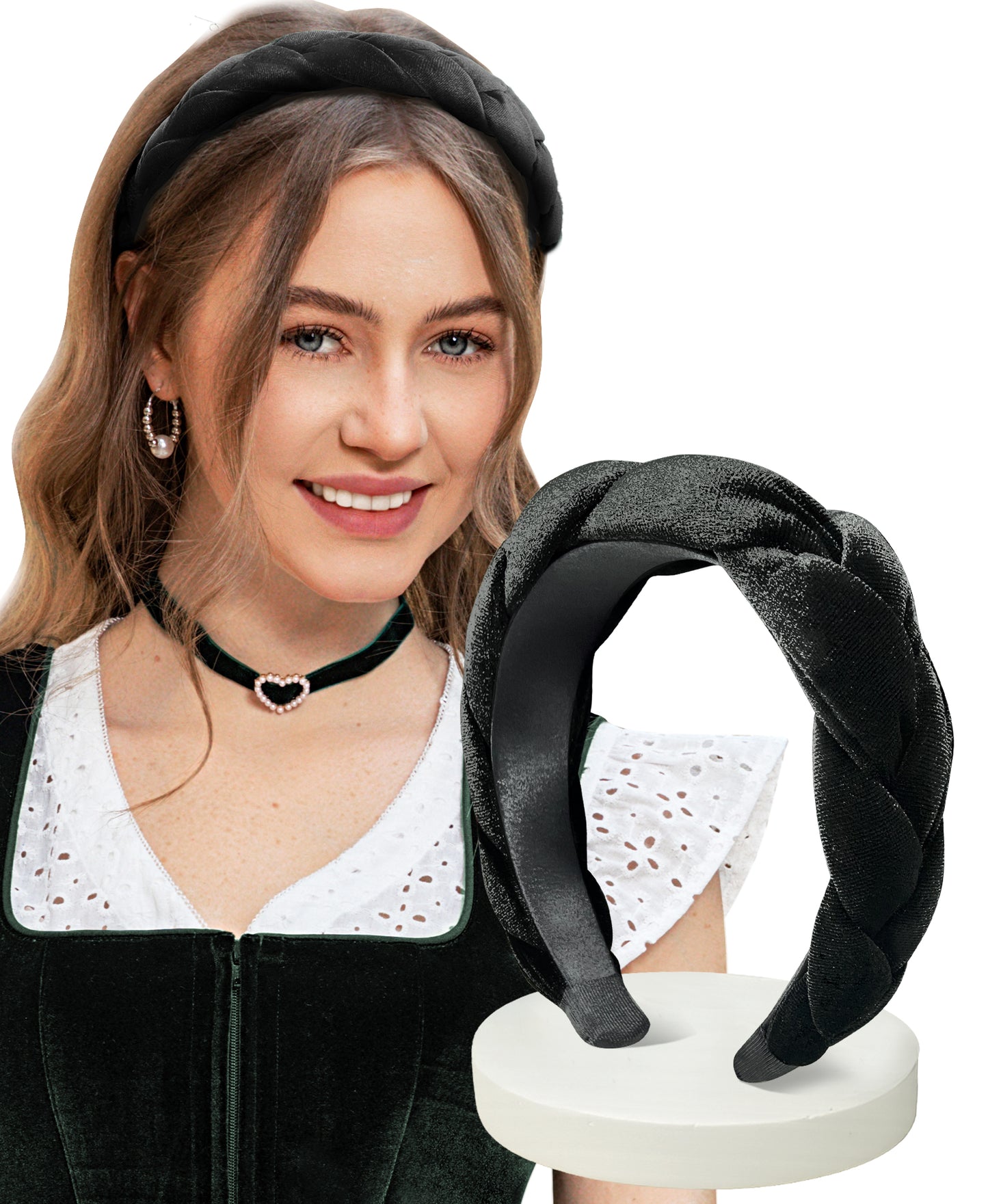 DIRNDLSTERN Geflochtener Trachten Haarreifen Damen - Haarschmuck Haarreif Dirndl Samt Oktoberfest Accessoires