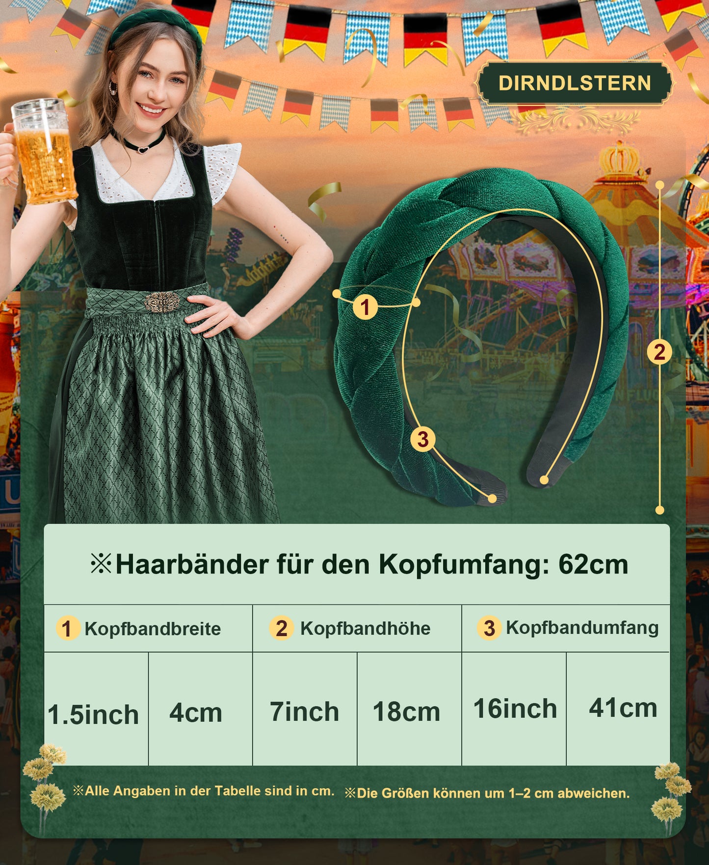 DIRNDLSTERN Geflochtener Trachten Haarreifen Damen - Haarschmuck Haarreif Dirndl Samt Oktoberfest Accessoires