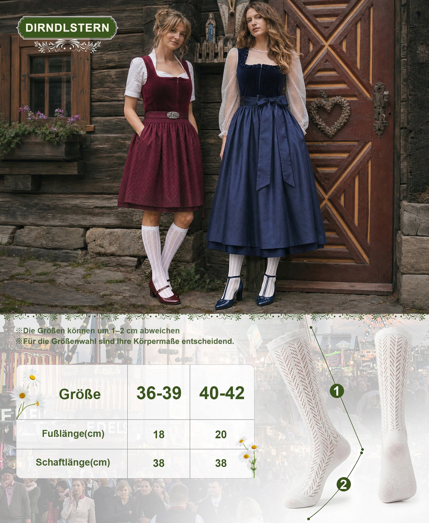DIRNDLSTERN Trachtenstrümpfe Damen Socken – Trachtensocken Söckchen mit Rüschen für Oktoberfest