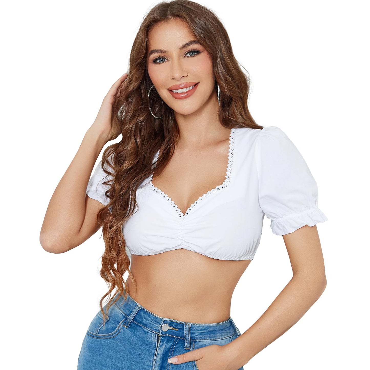 Dirndl Bluse Damen Weiß - Dirndlbluse Kurzarm Trachtenblusen Dirndlblusen für Oktoberfest