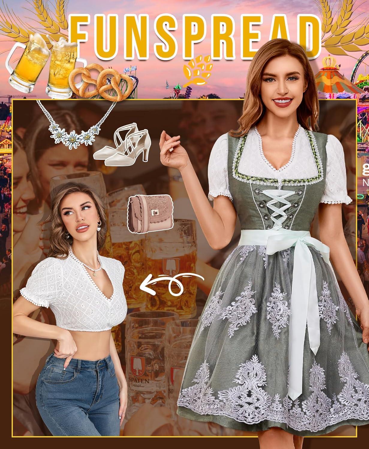 Dirndl Bluse Damen Weiß - Dirndlbluse V Ausschnitt Dirndlblusen Kurzarm Trachtenbluse für Oktoberfest