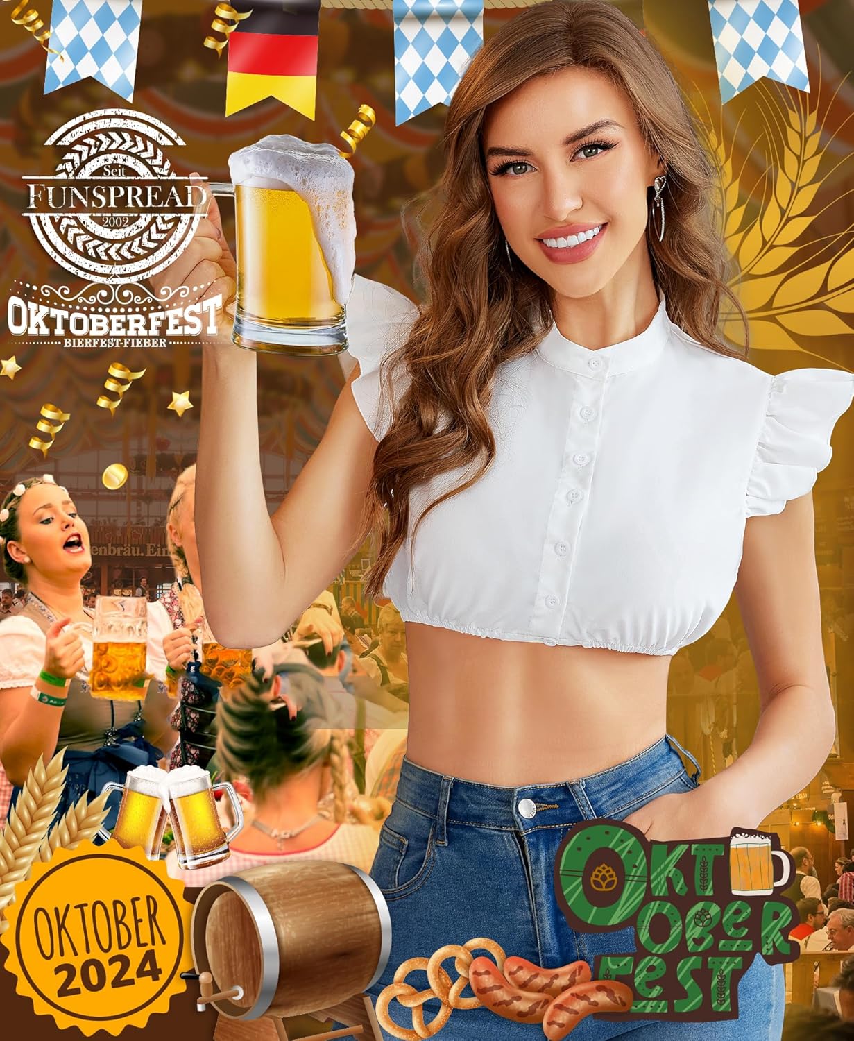 Dirndlbluse Damen Dirndl Blusen - Dirndlbluse Weiß Bluse Dirndl Kurzarm für Oktoberfest Trachtenblusen