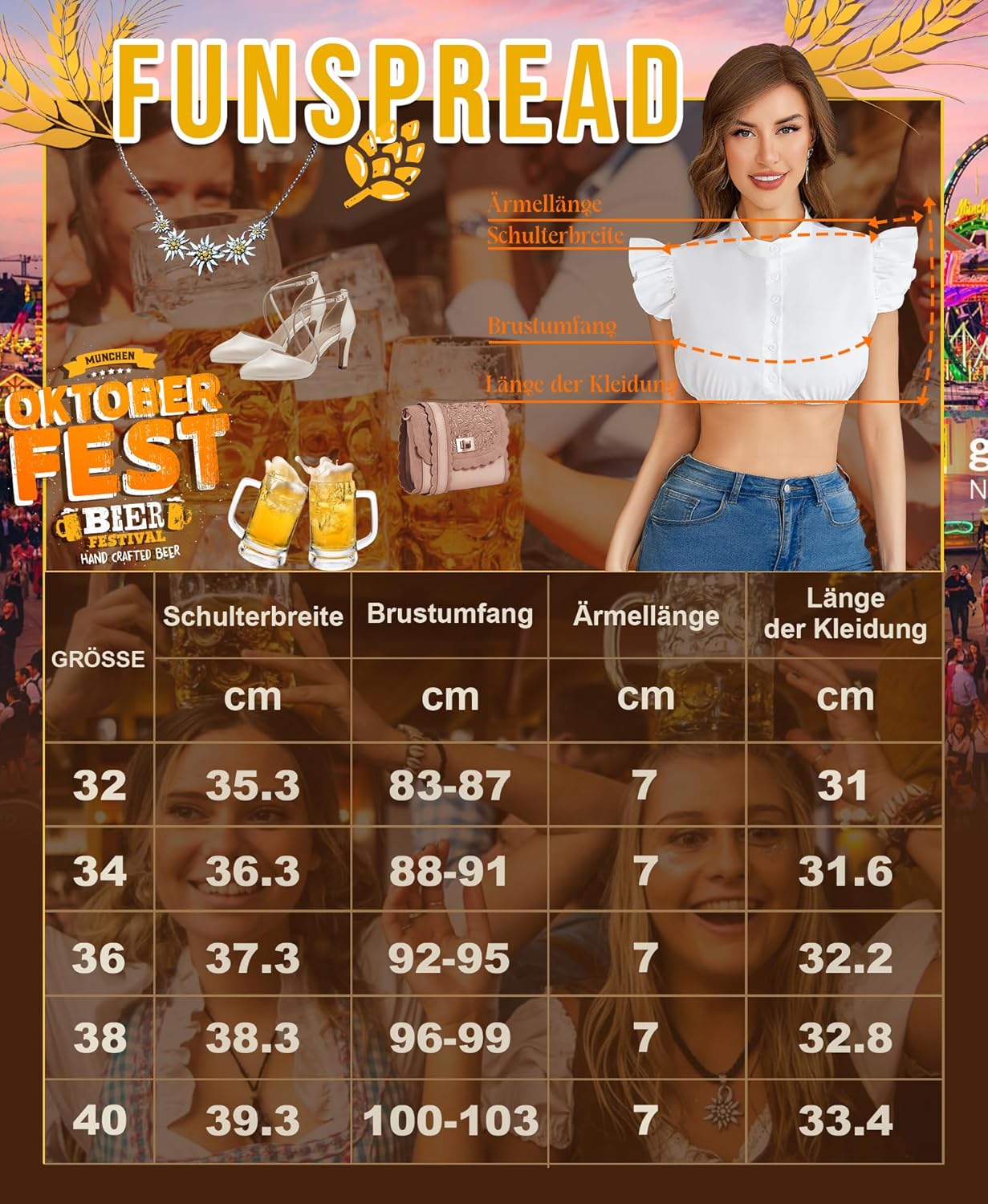Dirndlbluse Damen Dirndl Blusen - Dirndlbluse Weiß Bluse Dirndl Kurzarm für Oktoberfest Trachtenblusen