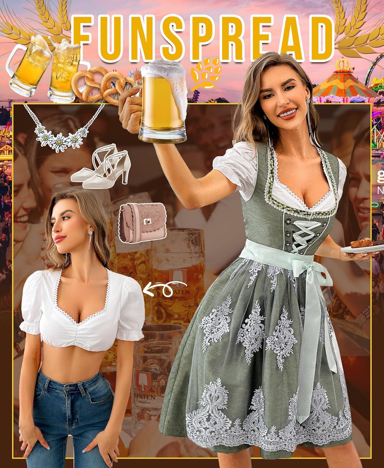 Dirndl Bluse Damen Weiß - Dirndlbluse Kurzarm Trachtenblusen Dirndlblusen für Oktoberfest