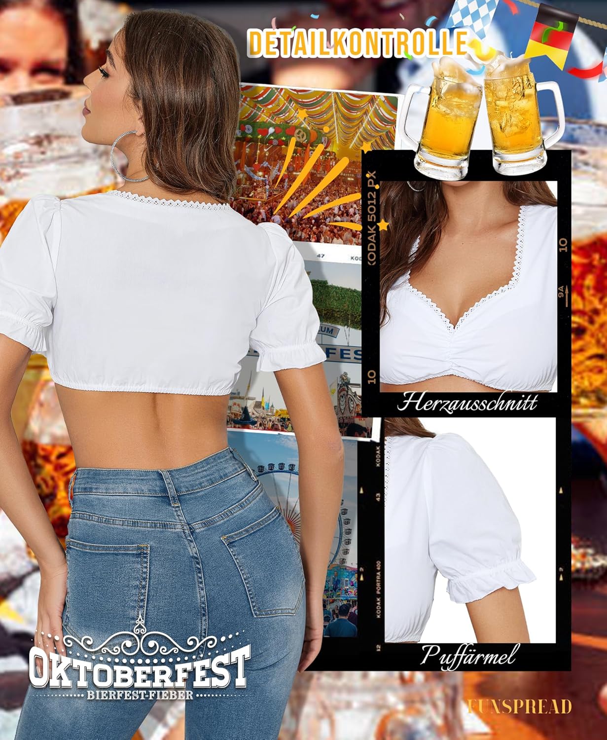 Dirndl Bluse Damen Weiß - Dirndlbluse Kurzarm Trachtenblusen Dirndlblusen für Oktoberfest
