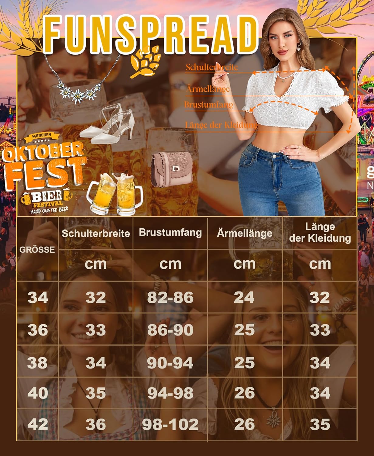 Dirndl Bluse Damen Weiß - Dirndlbluse V Ausschnitt Dirndlblusen Kurzarm Trachtenbluse für Oktoberfest