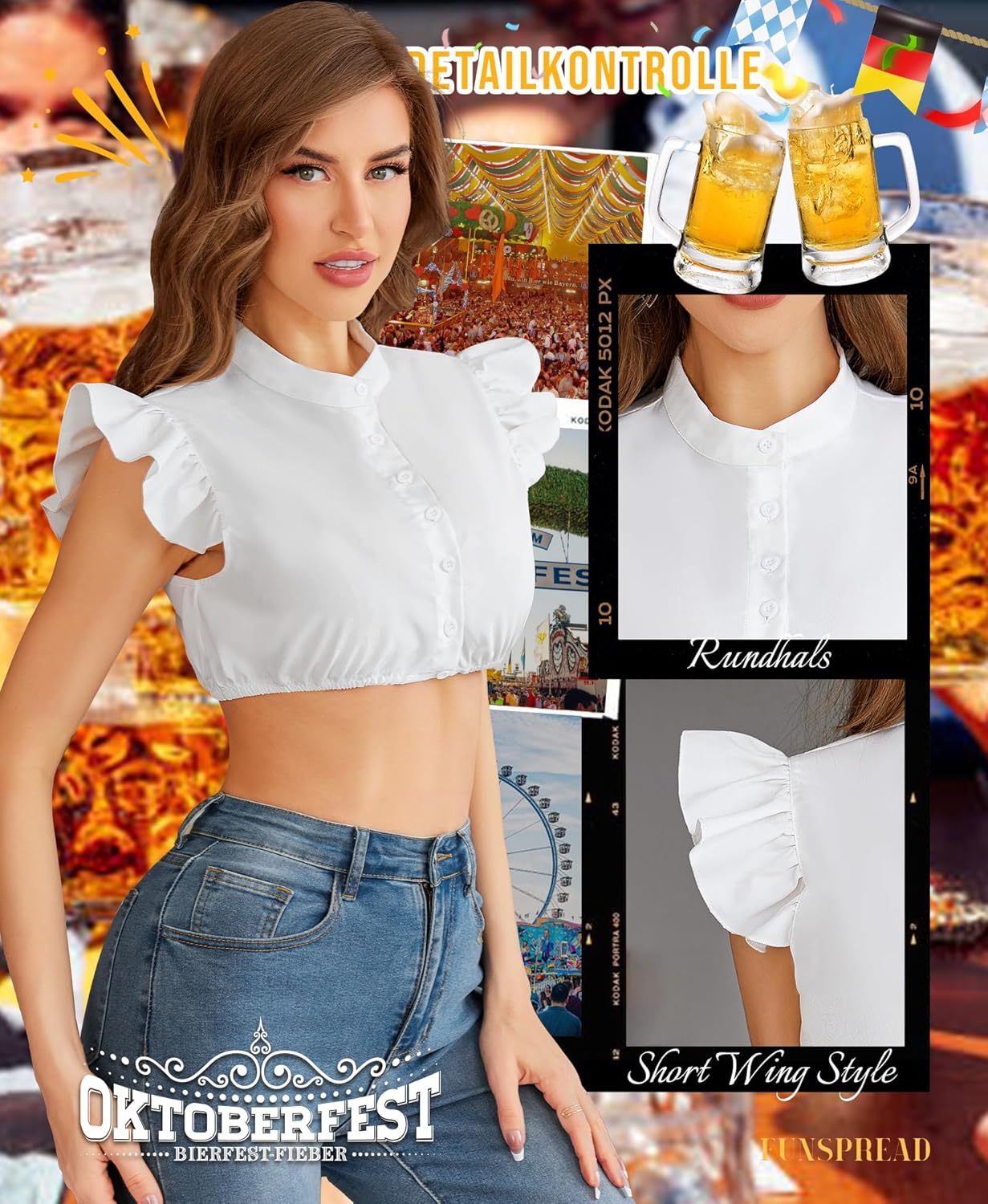Dirndlbluse Damen Dirndl Blusen - Dirndlbluse Weiß Bluse Dirndl Kurzarm für Oktoberfest Trachtenblusen