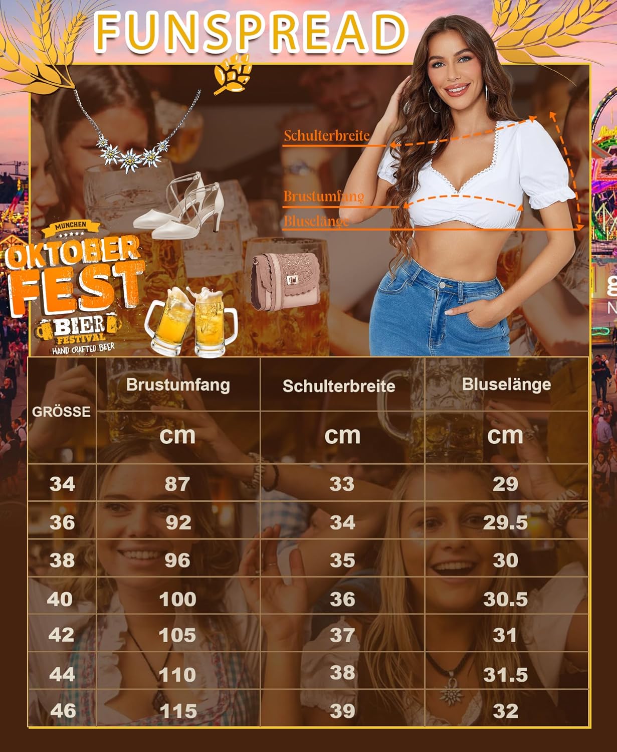 Dirndl Bluse Damen Weiß - Dirndlbluse Kurzarm Trachtenblusen Dirndlblusen für Oktoberfest
