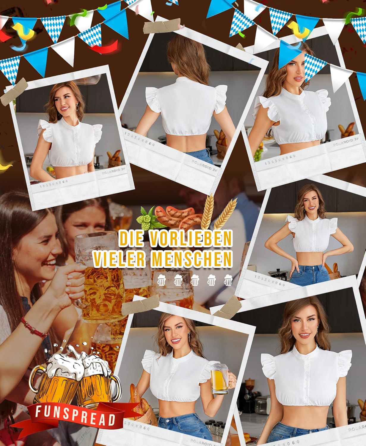 Dirndlbluse Damen Dirndl Blusen - Dirndlbluse Weiß Bluse Dirndl Kurzarm für Oktoberfest Trachtenblusen