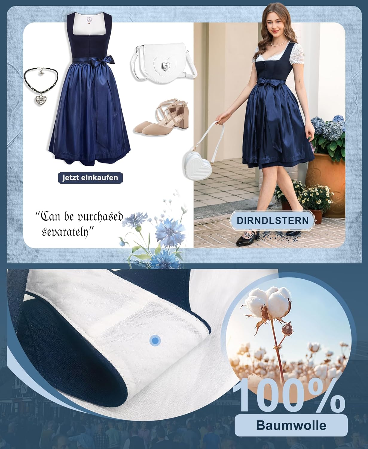 Damen Blau Ohne - Schnürung Midi Damen Outfit Oktoberfest 2025