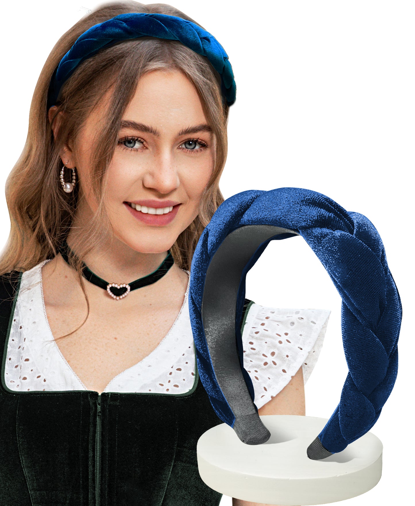 DIRNDLSTERN Geflochtener Trachten Haarreifen Damen - Haarschmuck Haarreif Dirndl Samt Oktoberfest Accessoires