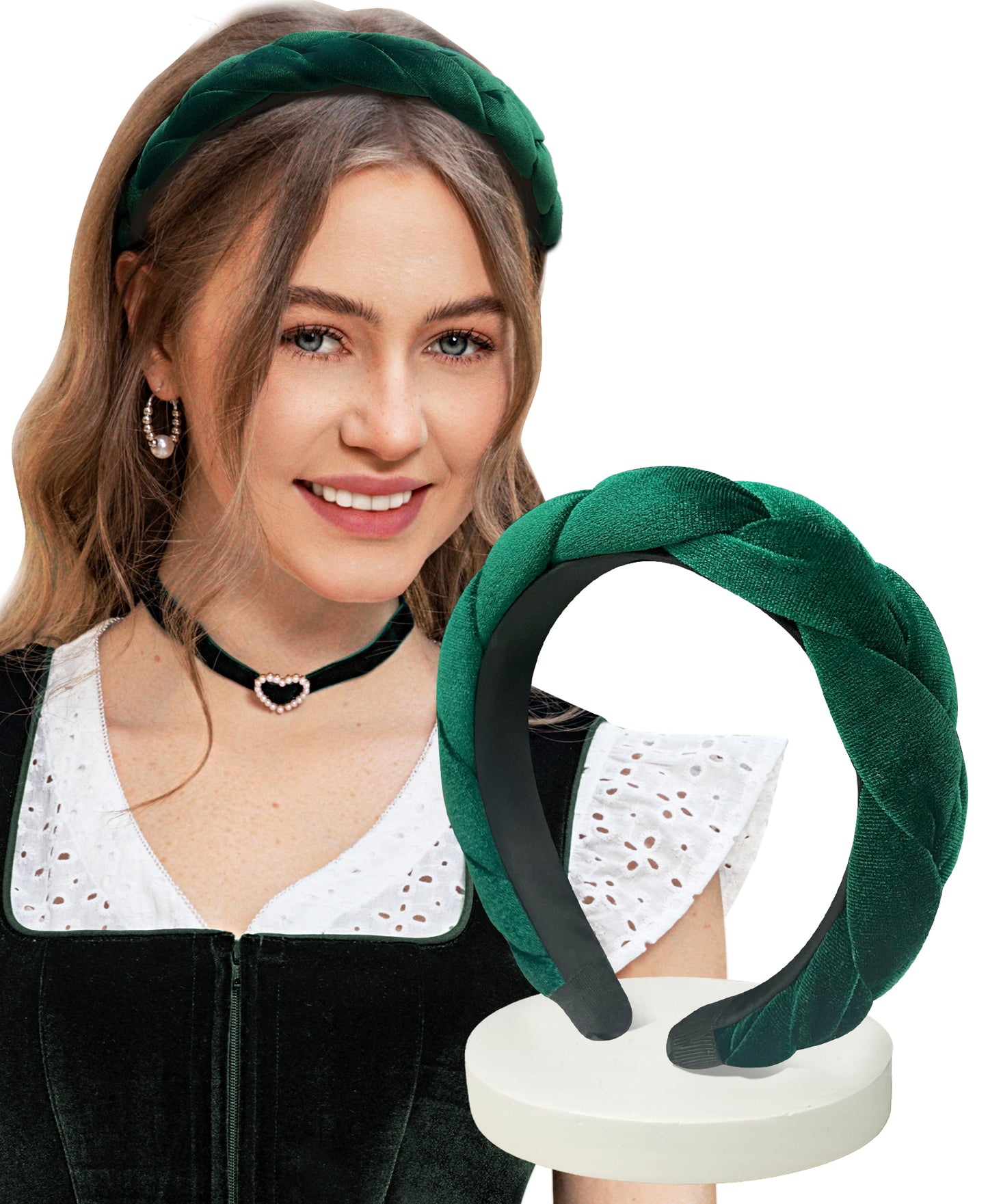 DIRNDLSTERN Geflochtener Trachten Haarreifen Damen - Haarschmuck Haarreif Dirndl Samt Oktoberfest Accessoires