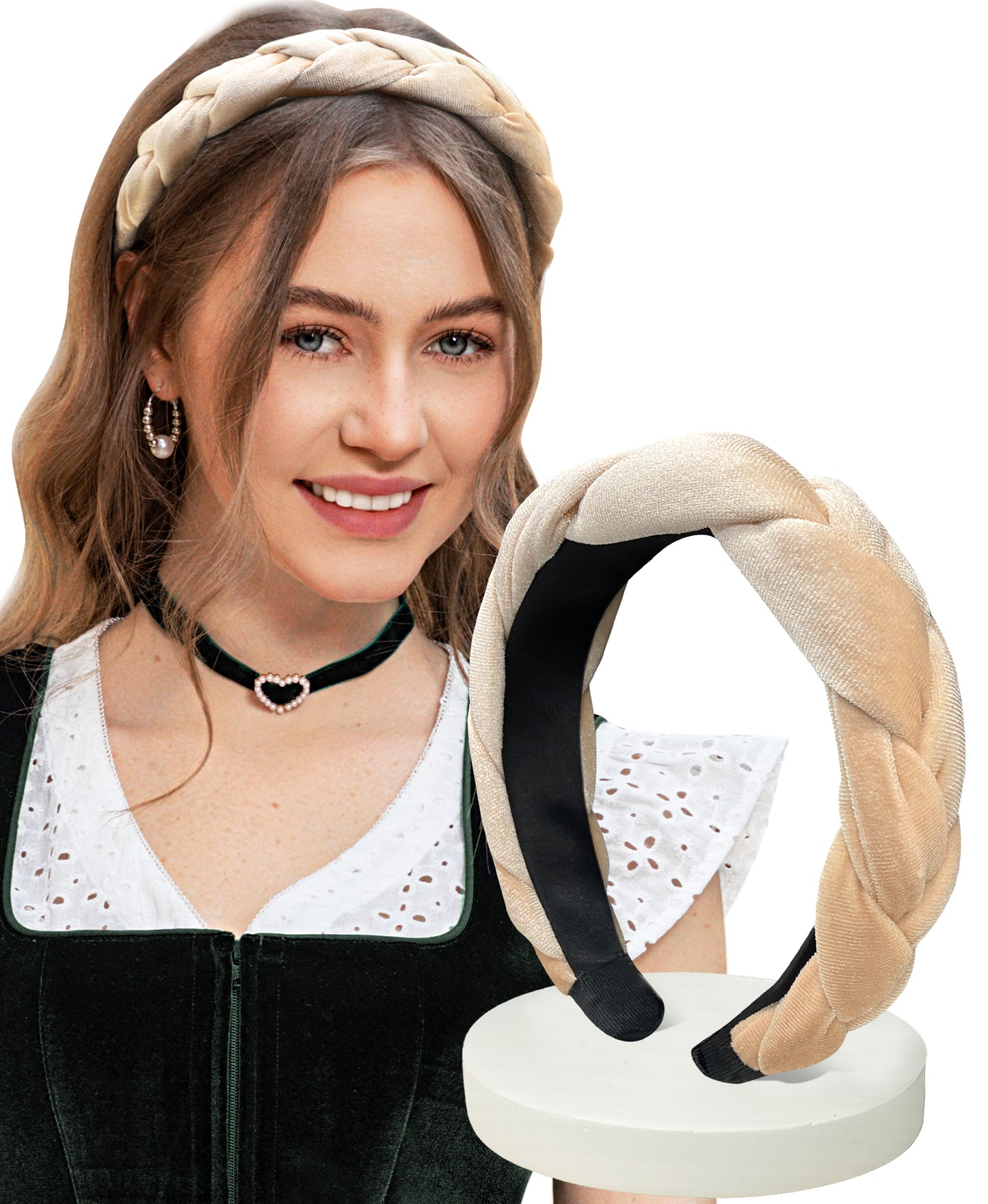 DIRNDLSTERN Geflochtener Trachten Haarreifen Damen - Haarschmuck Haarreif Dirndl Samt Oktoberfest Accessoires