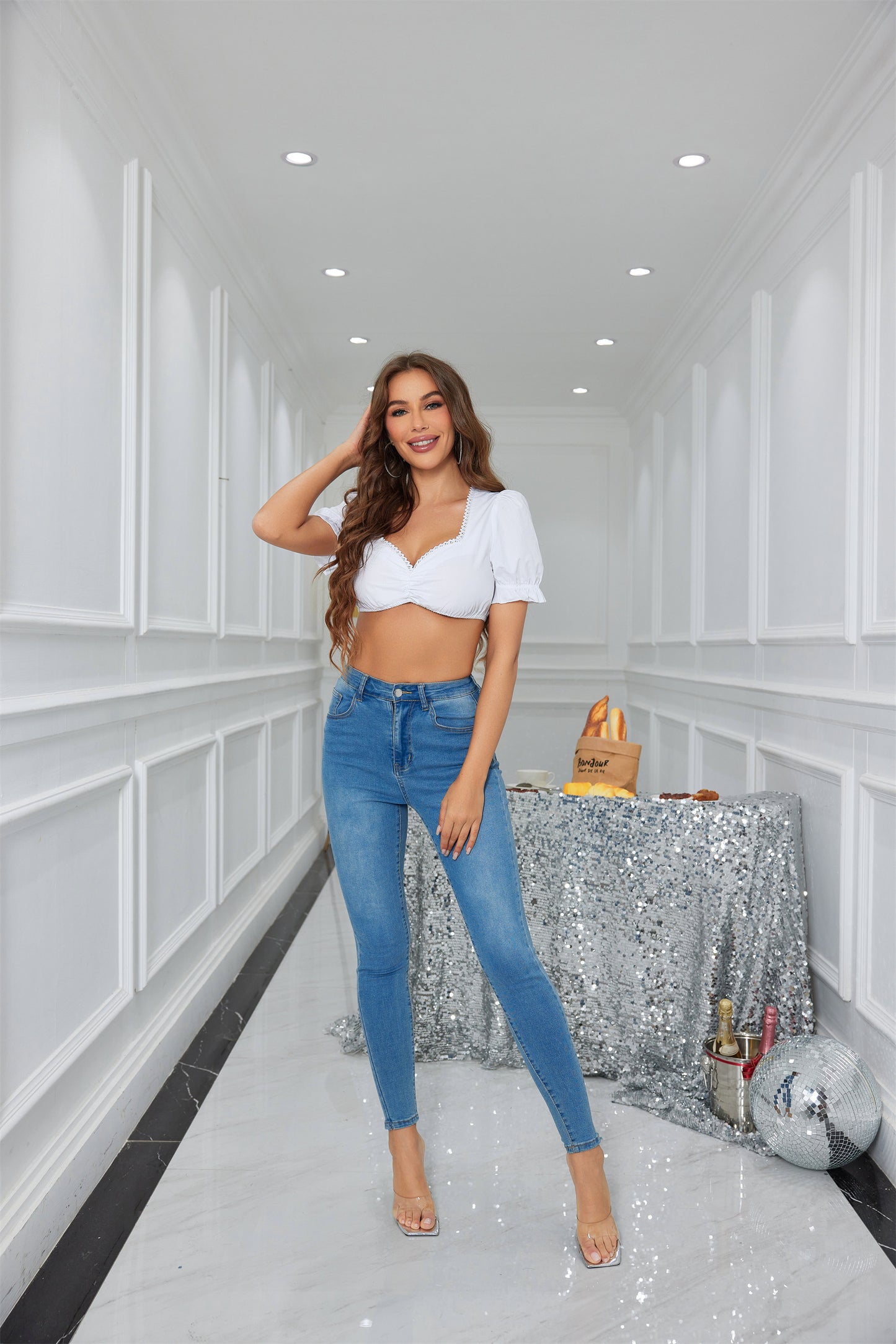 FUNSPREAD Dirndl Bluse Damen Weiß - Dirndlbluse Kurzarm Trachtenblusen Dirndlblusen für Oktoberfest