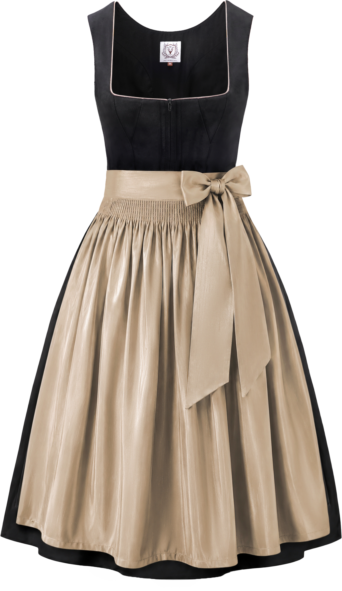 DIRNDLSTERN Trachtenmode Damen Schwarz - Midi Trachtenkleid mit Dirndlschürze Oktoberfest Damen Outfit