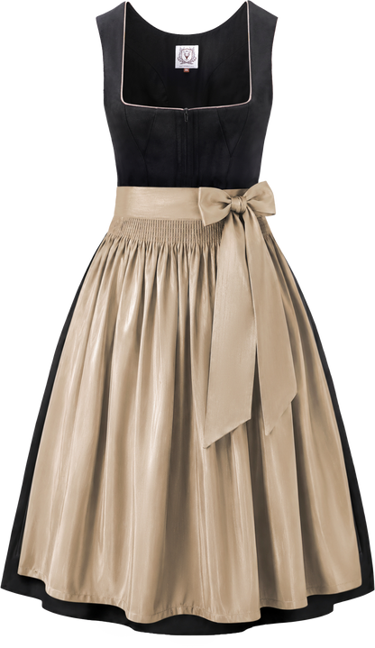 DIRNDLSTERN Trachtenmode Damen Schwarz - Midi Trachtenkleid mit Dirndlschürze Oktoberfest Damen Outfit