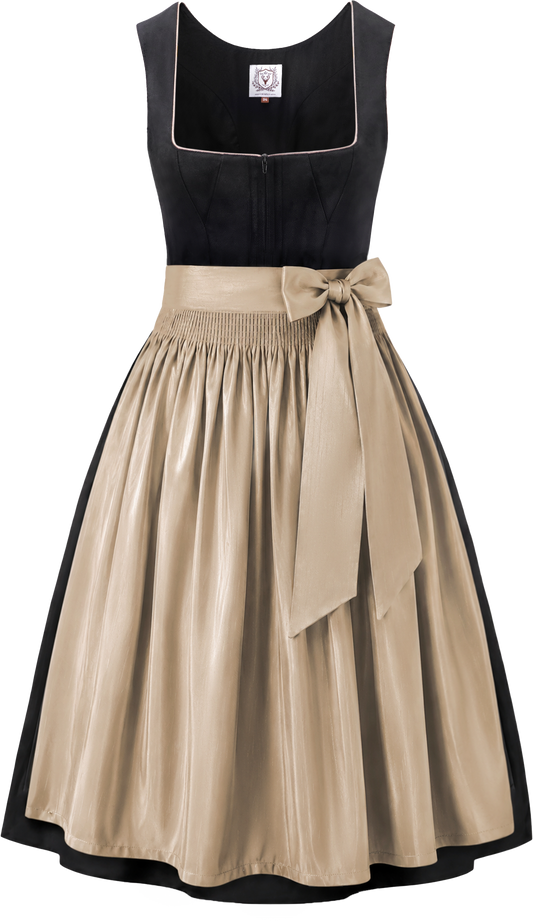DIRNDLSTERN Trachtenmode Damen Schwarz - Midi Trachtenkleid mit Dirndlschürze Oktoberfest Damen Outfit