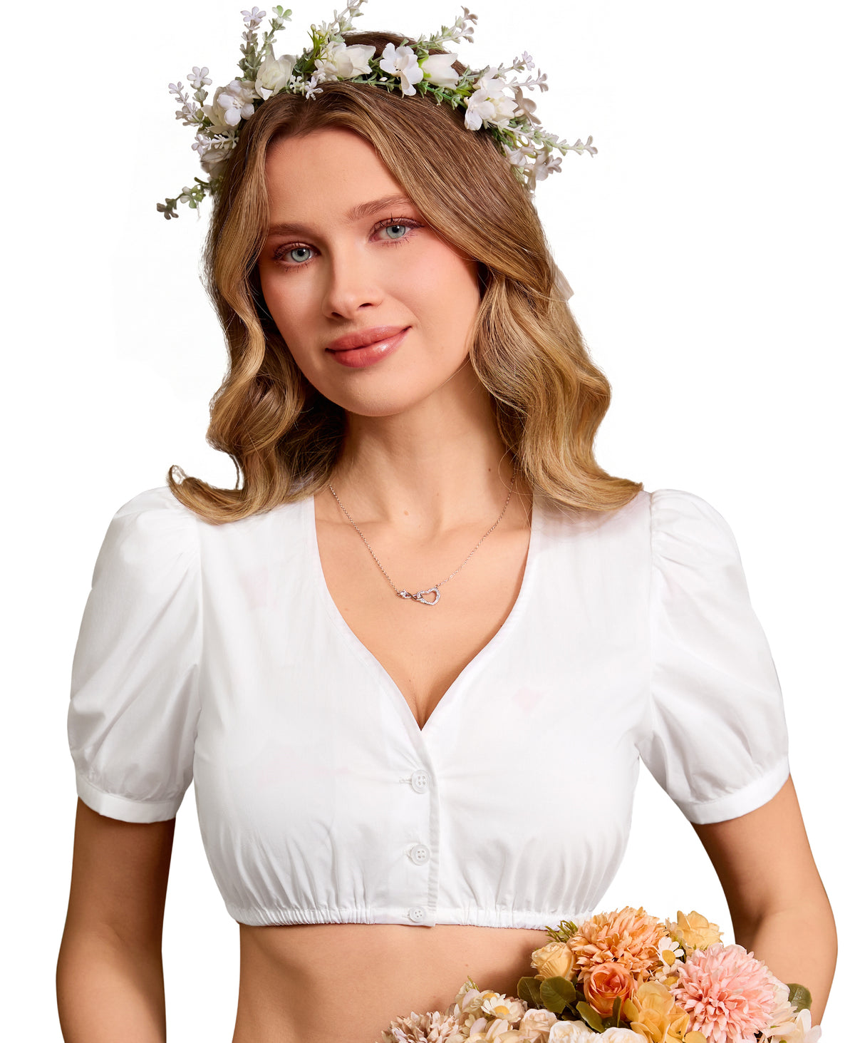 DIRNDLSTERN Bluse Damen Weiß - Dirndlbluse Puffärmel Trachtenbluse Damen Modern Oktoberfest