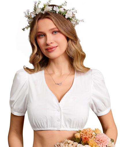 DIRNDLSTERN Bluse Damen Weiß - Dirndlbluse Puffärmel Trachtenbluse Damen Modern Oktoberfest