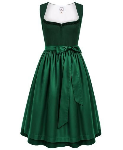 DIRNDLSTERN Dirndl Damen Trachtenrock Grün - Midi Trachtenkleid für Oktoberfest Leinen Dirndlkleid mit Dirndlschürzen