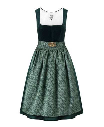 DIRNDLSTERN Dirndl Damen Trachtenkleid Grün - Trachtenrock Midi Samt Dirndlkleid Oktoberfest Outfit mit Dirndlschürzen