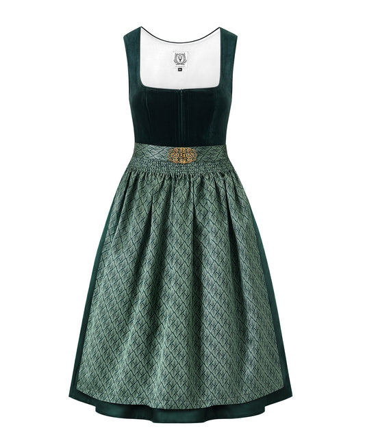 DIRNDLSTERN Dirndl Damen Trachtenkleid Grün - Trachtenrock Midi Samt Dirndlkleid Oktoberfest Outfit mit Dirndlschürzen