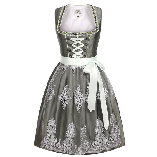 FUNSPREAD Dirndl Damen Midi Grün - Trachtenkleid Trachtenmode für Oktoberfest Dirndlkleid mit Spitzenschürze