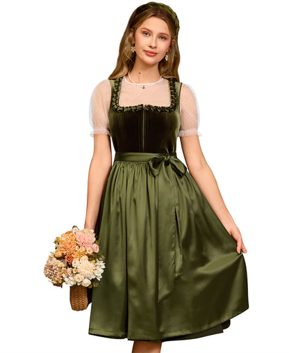 Dirndlstern Dirndl Damen Dirndlkleid Grün - Trachtenkleid Midi Smat Trachtenrock für Oktoberfest Volksfest