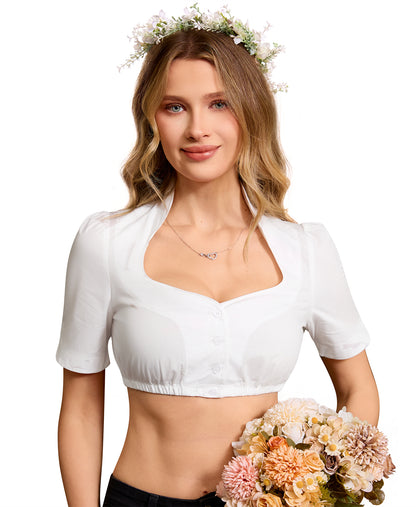 DIRNDLSTERN Bluse Damen Weiß - Dirndlbluse zum Knöpfen Trachtenbluse für Oktoberfest