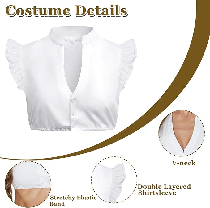 DIRNDLBLUSEN Dirndl Blouse Women's White Simple Dirndl Blouse Cap Sleeves Dirndl Blouse V Neck Oktoberfest Costume Blouse for Dirndl Women