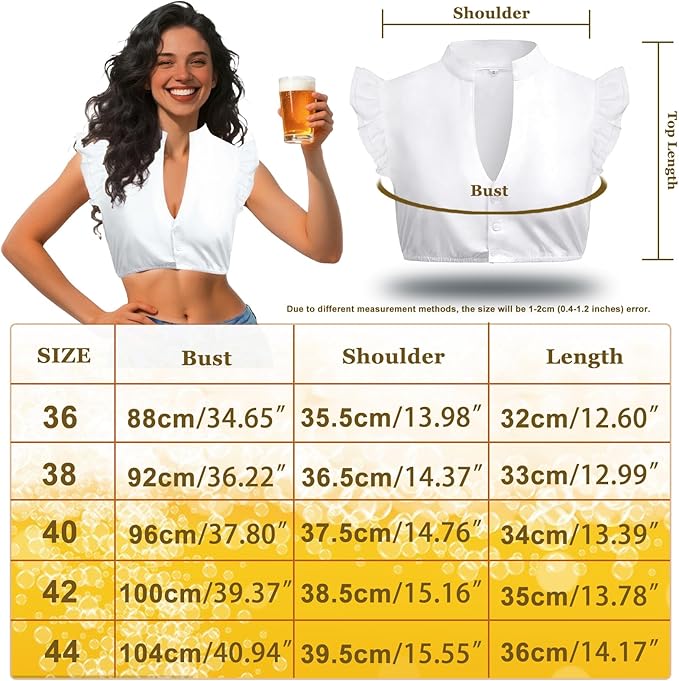 DIRNDLBLUSEN Dirndl Blouse Women's White Simple Dirndl Blouse Cap Sleeves Dirndl Blouse V Neck Oktoberfest Costume Blouse for Dirndl Women