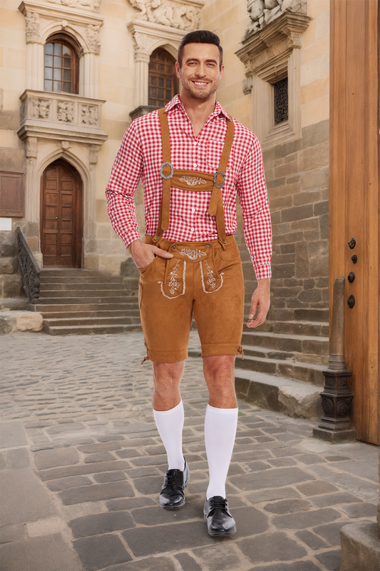 FUNSPREAD Lederhose Herren Tracht Kurz - Trachtenhose Herren mit Trägern Oktoberfest Outfit
