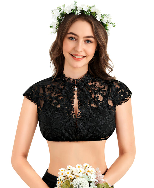 DIRNDLSTERN Dirndlbluse Damen Spitze Kurzarm - Trachtenbluse Bluse Oktoberfest Outfit Weiß