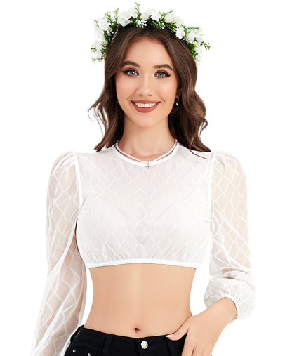 DIRNDLSTERN Bluse Damen Weiß - Dirndlbluse Langarm Trachtenbluse Elegant für Oktoberfest
