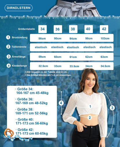 DIRNDLSTERN Bluse Damen Weiß - Dirndlbluse Langarm Trachtenbluse Elegant für Oktoberfest