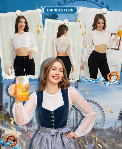 DIRNDLSTERN Bluse Damen Weiß - Dirndlbluse Langarm Trachtenbluse Elegant für Oktoberfest