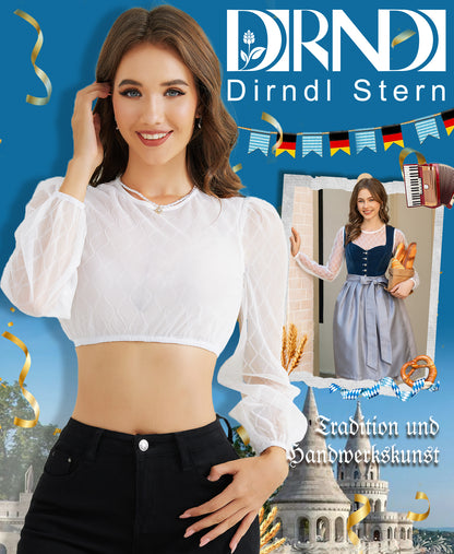 DIRNDLSTERN Bluse Damen Weiß - Dirndlbluse Langarm Trachtenbluse Elegant für Oktoberfest