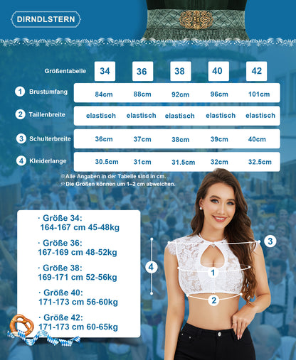 DIRNDLSTERN Damen Dirndlbluse Spitze Kurzarm - Bluse Weiß Elegante Trachtenbluse für Oktoberfest