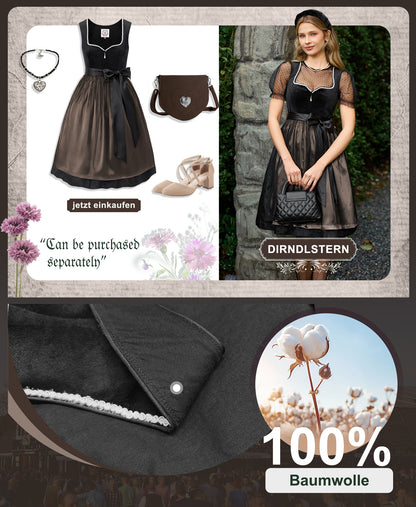 DIRNDLSTERN Trachtenkleid Damen Schwarz - Samt Midi Oktoberfest Outfit Dirndlkleid mit Jacquard 2026 Schwarz