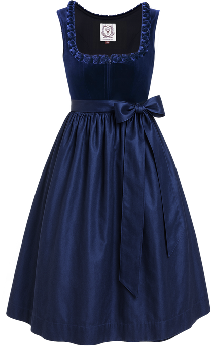 DIRNDLSTERN Dirndl Damen Blau Samt - Dirndlkleid Midi 70cm mit Reißverschluss Oktoberfest Outfit