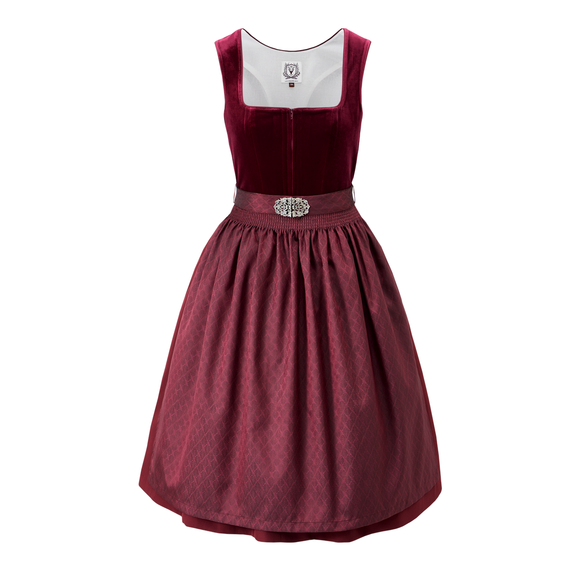 DIRNDLSTERN Damen Trachtenkleid Rot - Midi Dirndlkleid Oktoberfest Outfit Samt Trachtenrock mit 60 cm Dirndlschürzen