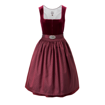 DIRNDLSTERN Damen Trachtenkleid Rot - Midi Dirndlkleid Oktoberfest Outfit Samt Trachtenrock mit 60 cm Dirndlschürzen