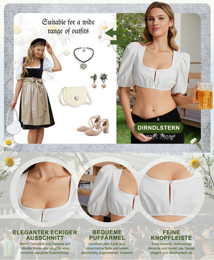 DIRNDLSTERN Dirndlbluse Damen Puffärmel Weiß Bluse zum knöpfen Trachtenbluse Modern für Oktoberfest