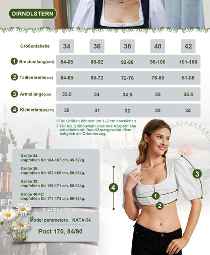 DIRNDLSTERN Dirndlbluse Damen Puffärmel Weiß Bluse zum knöpfen Trachtenbluse Modern für Oktoberfest