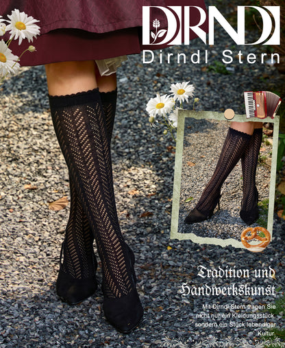 DIRNDLSTERN Trachtenstrümpfe Damen Socken – Trachtensocken Söckchen mit Rüschen für Oktoberfest