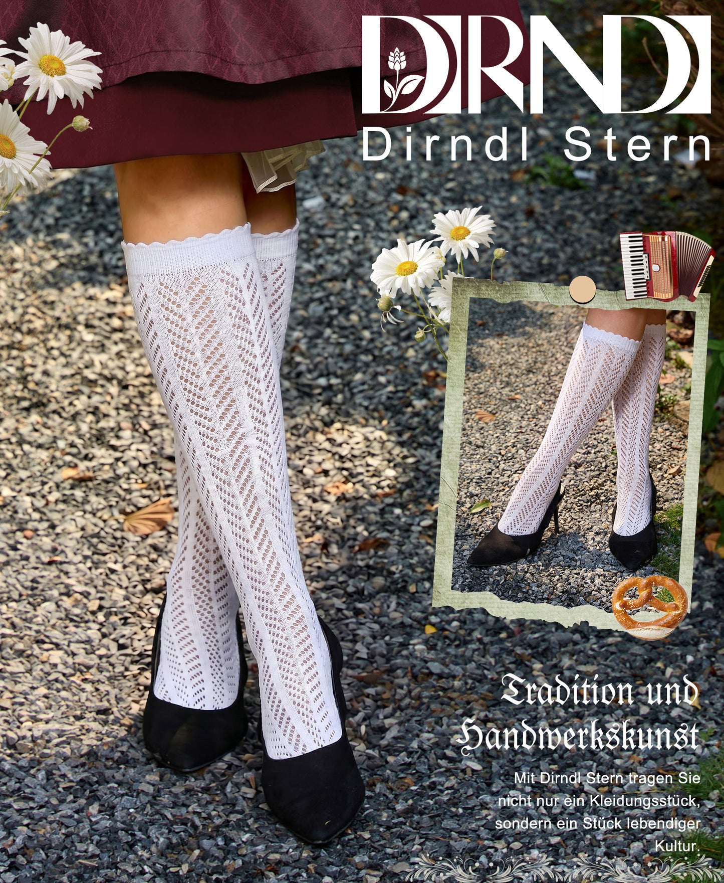DIRNDLSTERN Trachtenstrümpfe Damen Socken – Trachtensocken Söckchen mit Rüschen für Oktoberfest