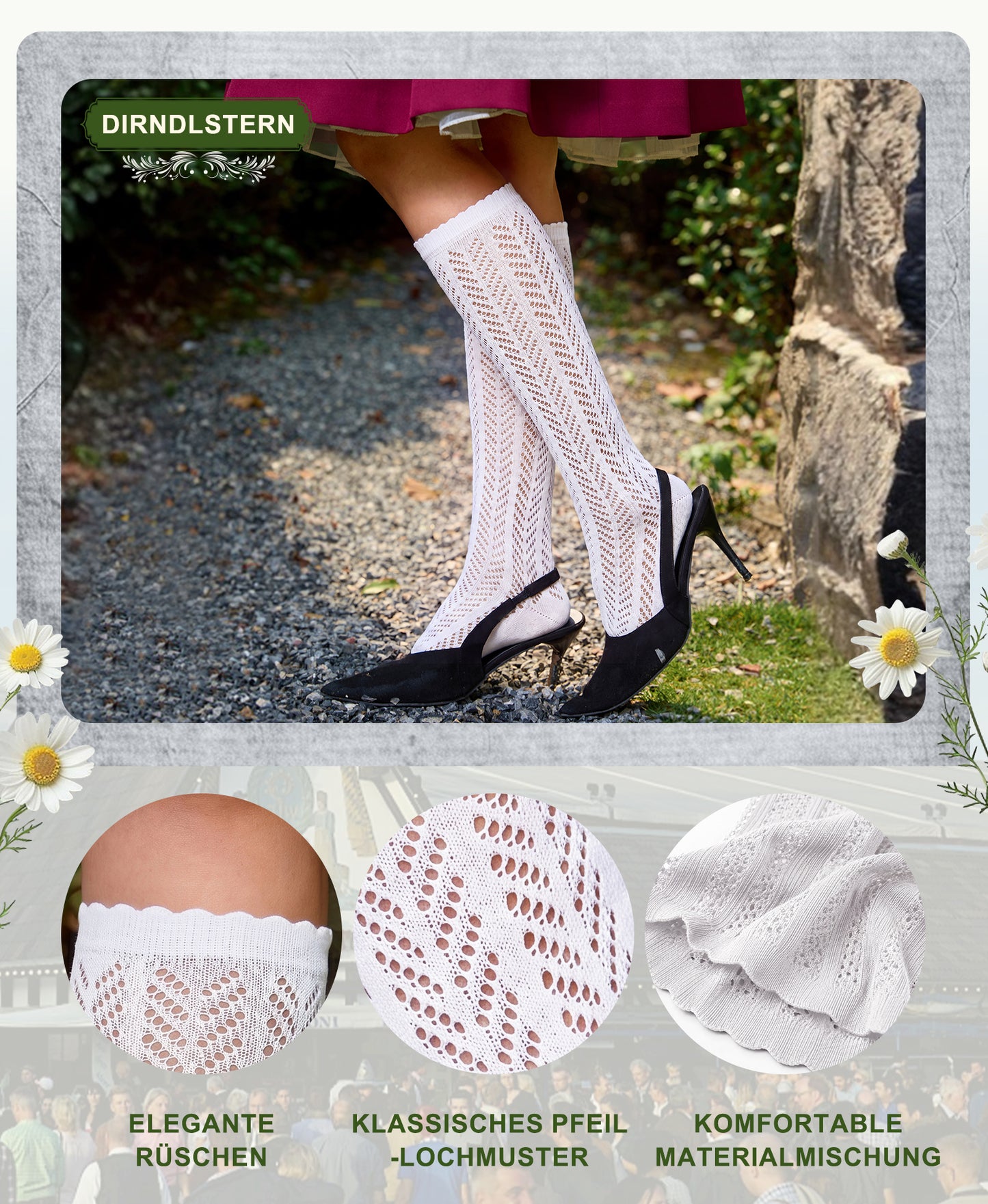 DIRNDLSTERN Trachtenstrümpfe Damen Socken – Trachtensocken Söckchen mit Rüschen für Oktoberfest