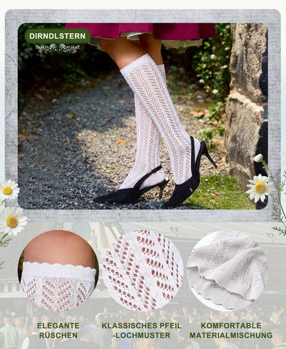 DIRNDLSTERN Trachtenstrümpfe Damen Socken – Trachtensocken Söckchen mit Rüschen für Oktoberfest